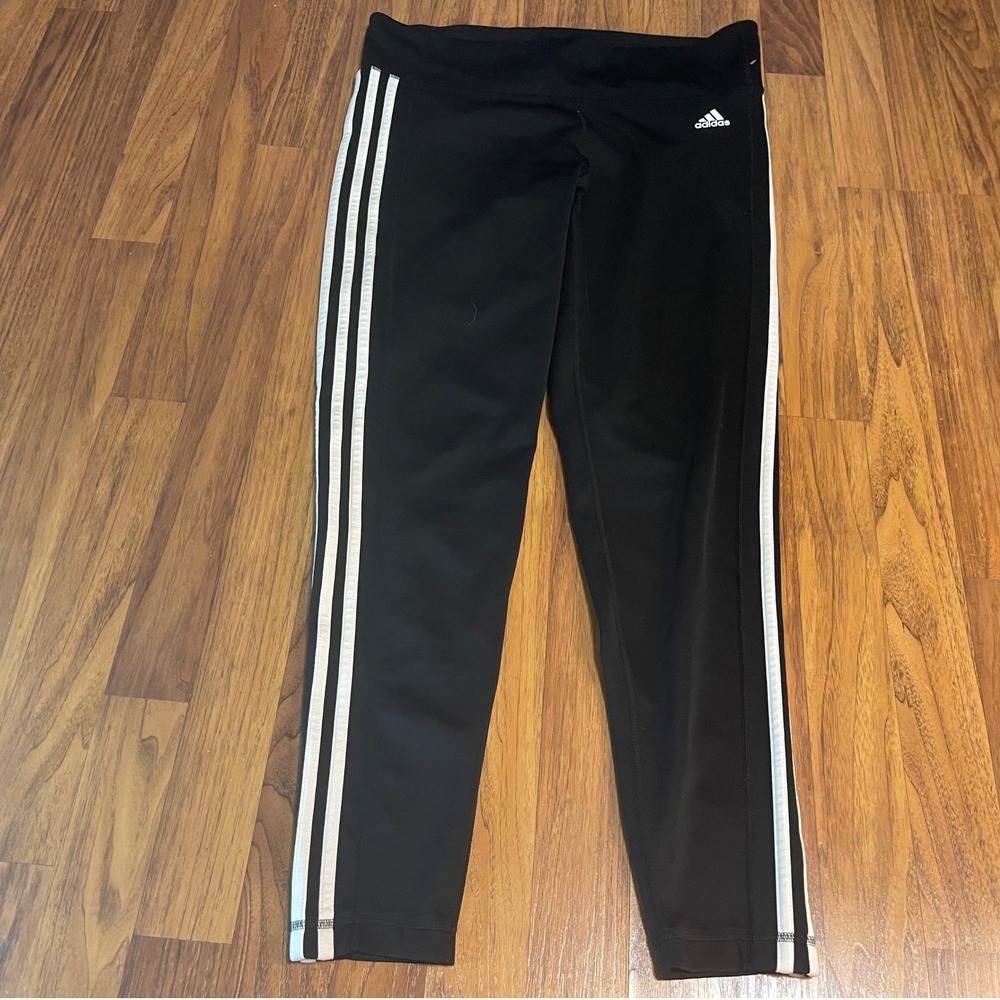 Adidas Climalite Leggings Womens XL Black White 3 Stripe Active Yoga Pants